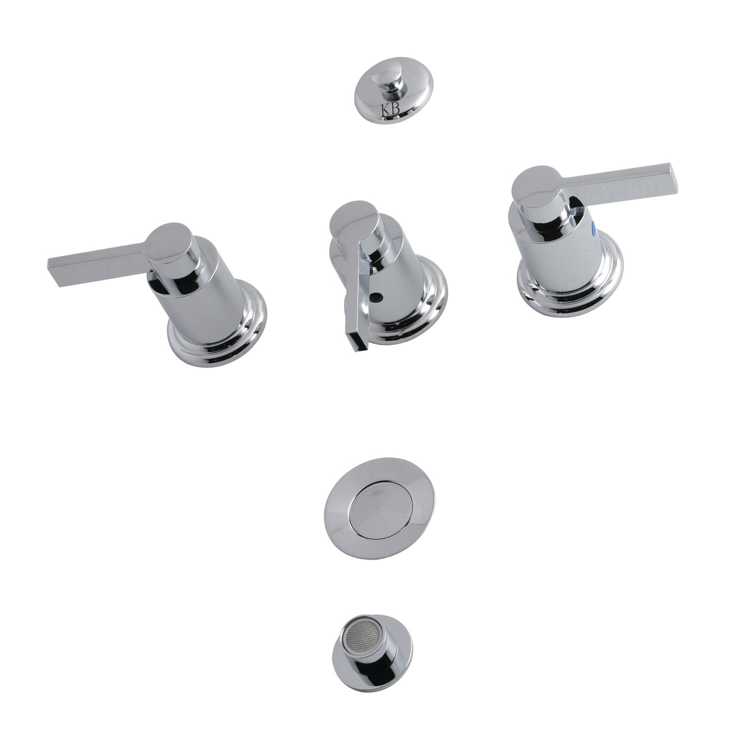 Kingston Sona KB6321NDL - NuvoFusion Three-Handle Deck Mount Vertical Spray Bidet Faucet with Brass Pop-Up, Polished Chrome — image 1